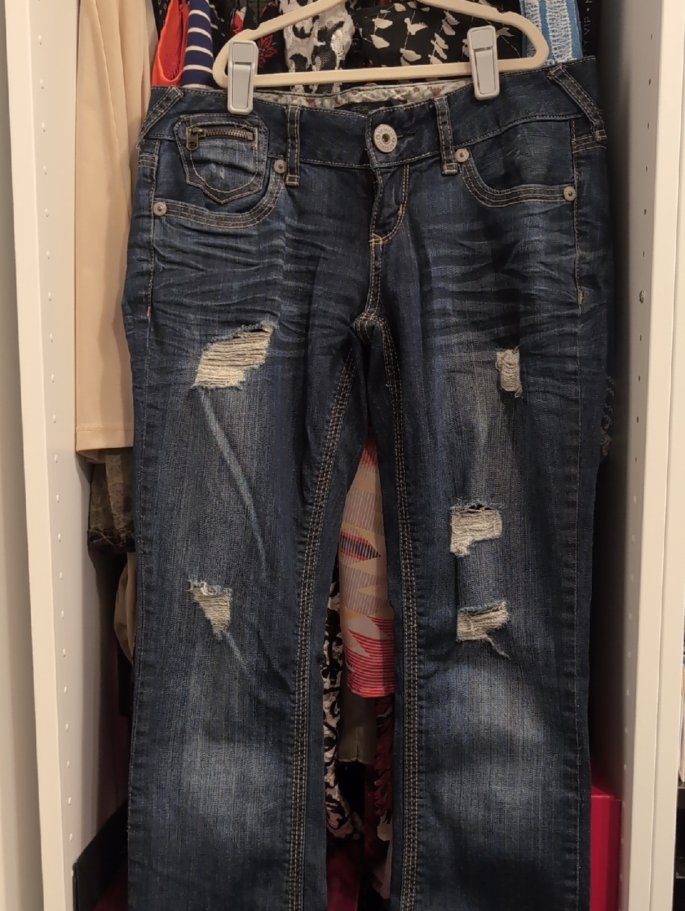 Guess Women’s Distressed Straight Leg Jeans - Dark Blue